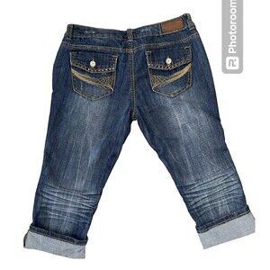 Vintage Y2k Cuffed Capri Jeans Embellished Western Cowgirl Style Almost Famous